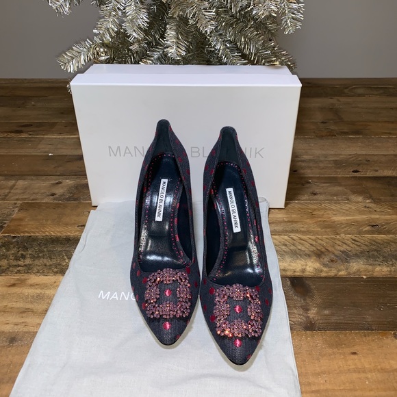 New Manolo Blahnik Hangisi Jacquard Denim Pumps - Picture 6 of 8